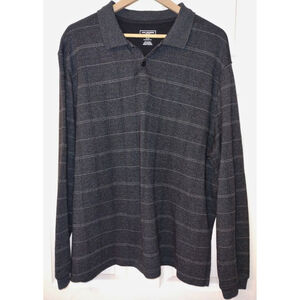 Van Heusen Men's Flex Long Sleeve Jaspe Window Pane Gray White Striped (Sz XXL)